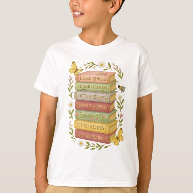 Nature and Book Lover Botanical Stack T-Shirt (Front)