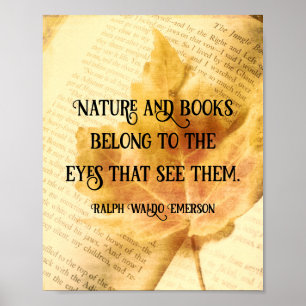 Nature and books Emerson literary quote sepia tone Poster