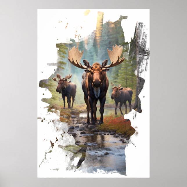 *~* Nature AP49 MOOSE Artsy Forest Cottage Poster (Front)