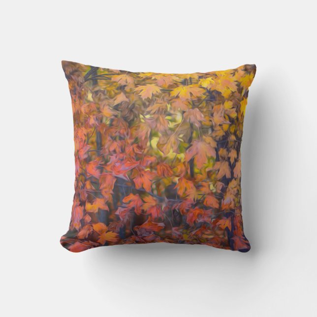 nature art autumn  leaves red and yellow   throw pillow (Front)