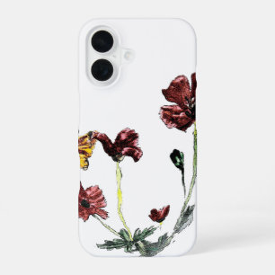 Nature Art Butterfly Poppies iPhone 16 Case