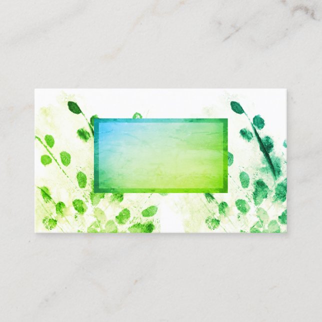nature art custom business card in green (Front)