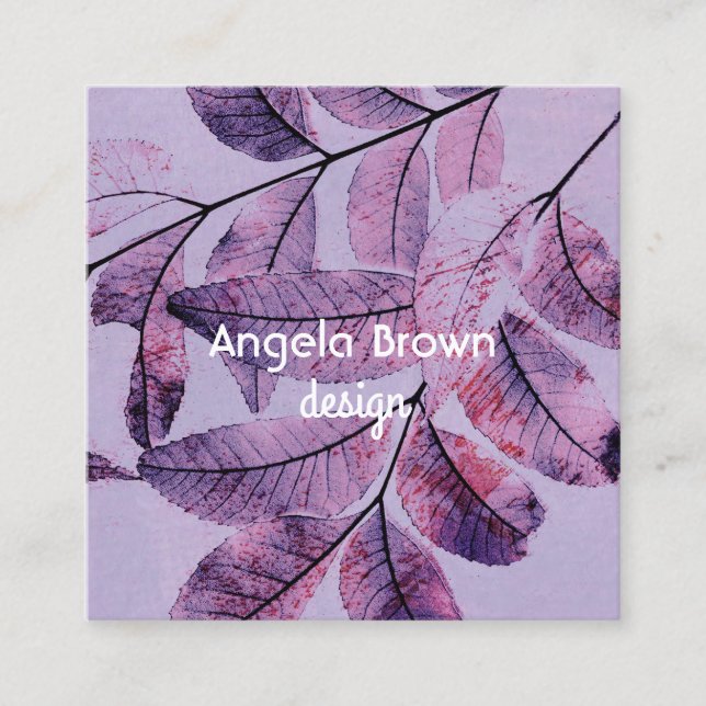nature art custom business card template in purple (Front)