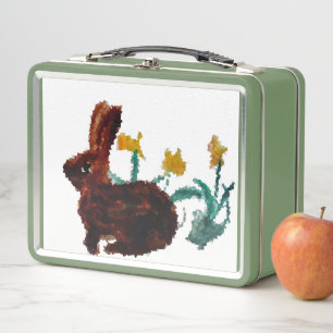 Nature Art Daffodils Rabbit Metal Lunch Box