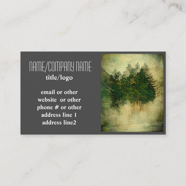 nature art mountain pine trees on grey and white business card (Front)