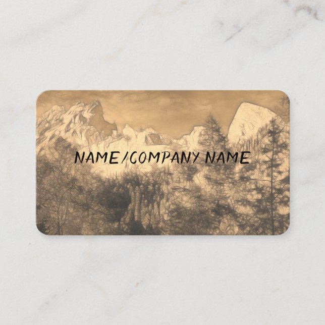 nature art mountain pine trees sepia tone custom business card (Front)