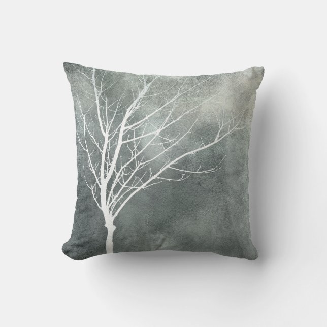 nature art pillow white tree on textured grey (Front)