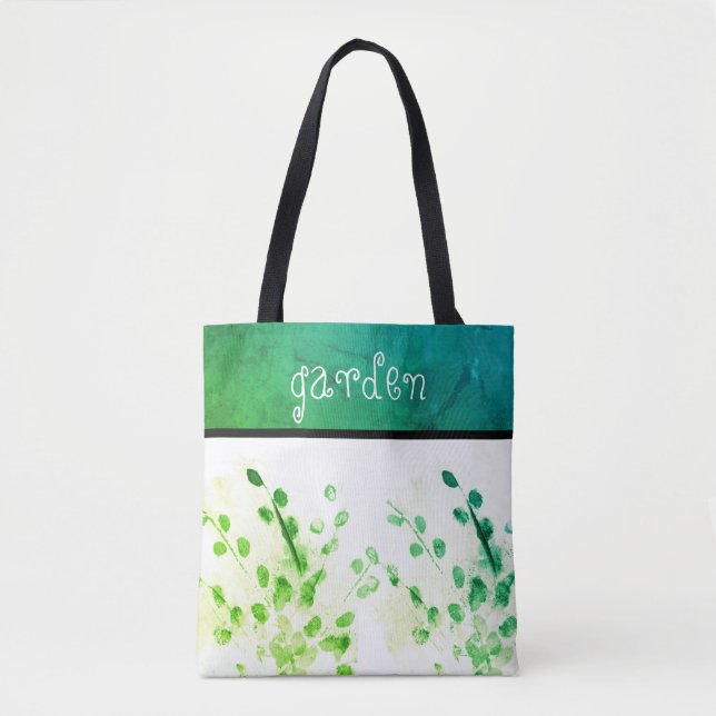 nature art watercolor garden tote in green (Front)