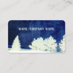 nature art white trees on dark blue watercolor business card
