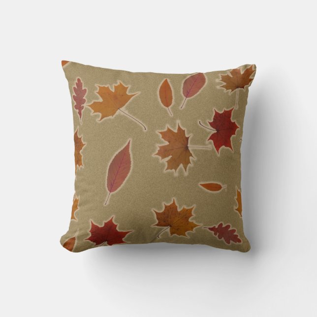 Nature Autumn Leaves with Glow on Custom Colour Throw Pillow (Front)