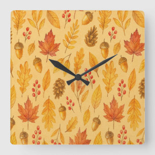 Nature autumn pattern square wall clock