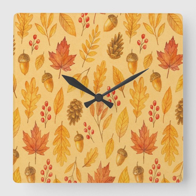 Nature autumn pattern square wall clock (Front)