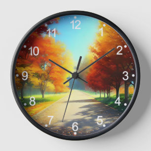 Nature Autumn Trees in The Forest Clock