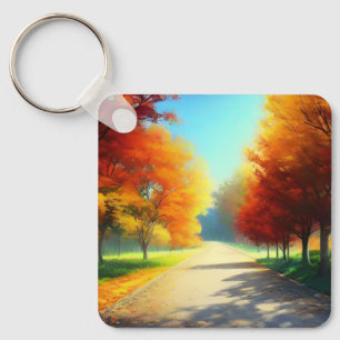 Nature Autumn Trees in The Forest Keychain