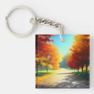 Nature Autumn Trees in The Forest Keychain