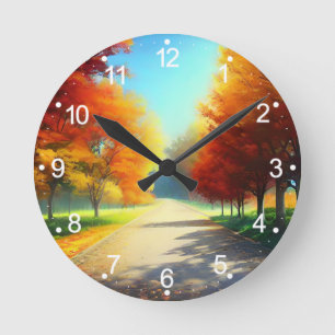 Nature Autumn Trees in The Forest Round Clock