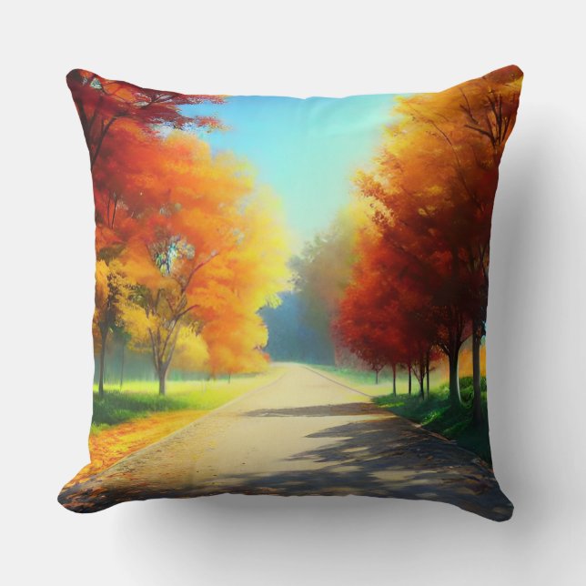 Nature Autumn Trees in The Forest Throw Pillow (Front)