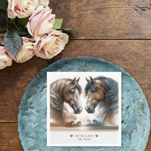 Nature Beautiful Brown Horses Wedding Paper Napkin