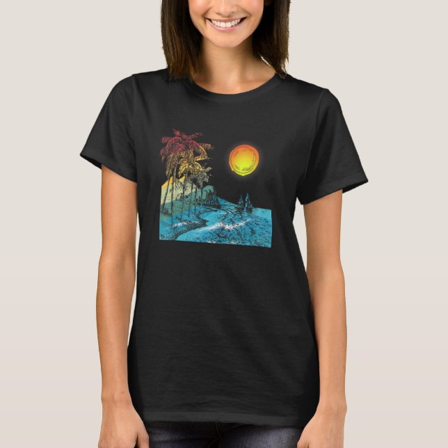 Nature Beauty Beach Mountain Palm Tree  Ocean Para T-Shirt (Front)