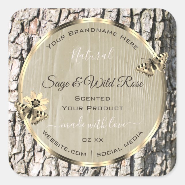 Nature Beige Tree Bark Gold Frame Product Labels (Front)