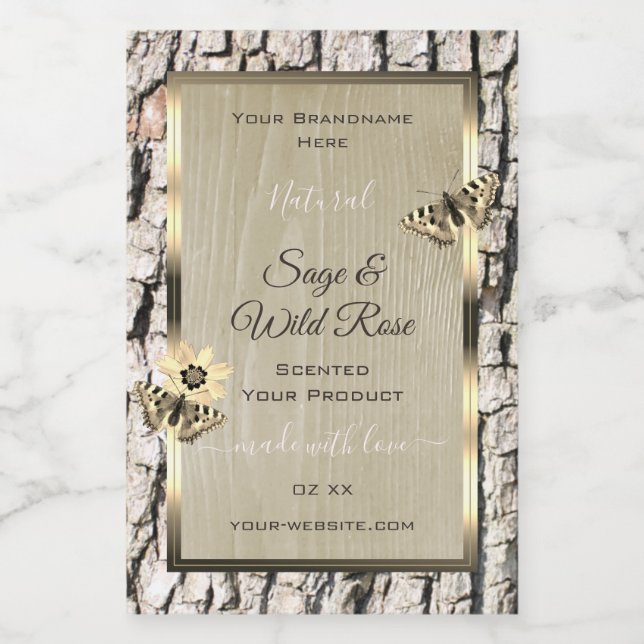 Nature Beige Tree Bark Gold Frame Product Labels (Single Label)