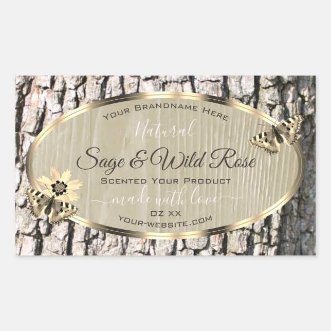 Nature Beige Tree Bark Gold Frame Product Labels (Front)