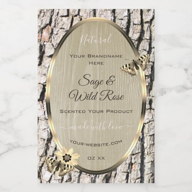 Nature Beige Tree Bark Gold Frame Product Labels (Single Label)