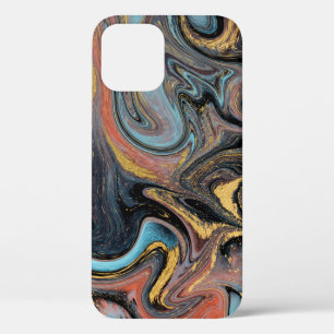 Nature blue and green marbling with golden glitter iPhone 12 case