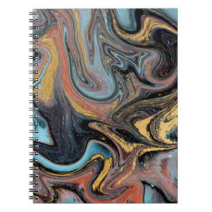 Nature blue and green marbling with golden glitter notebook