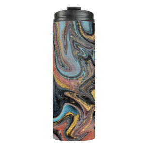 Nature blue and green marbling with golden glitter thermal tumbler