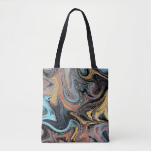 Nature blue and green marbling with golden glitter tote bag