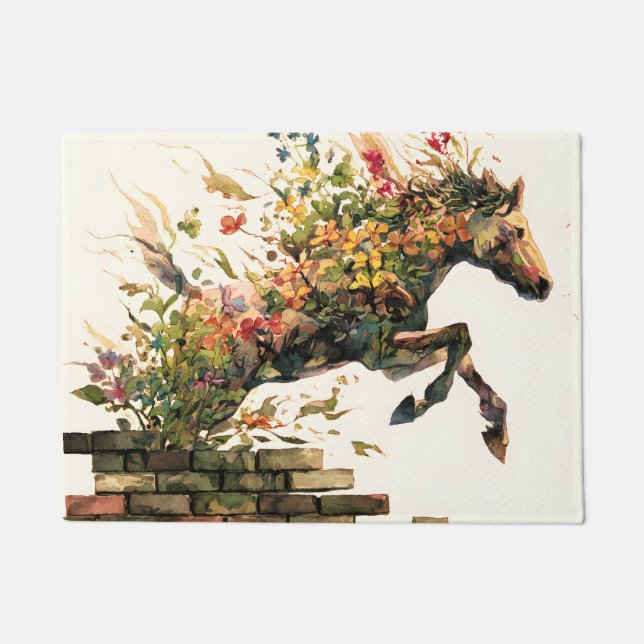 Nature Botanical Floral Horse Jumping Doormat (Front)
