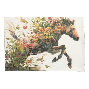Nature Botanical Floral Horse Jumping Pillowcase