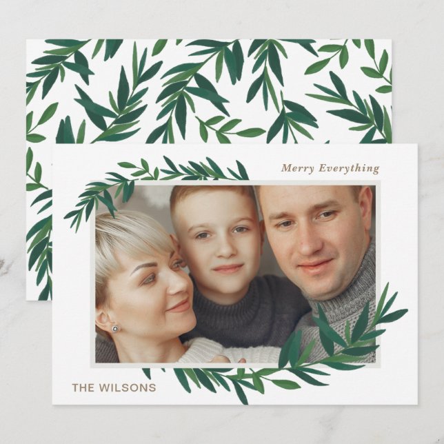 Nature Botanical Wishes Gold photo Holiday Card (Front/Back)