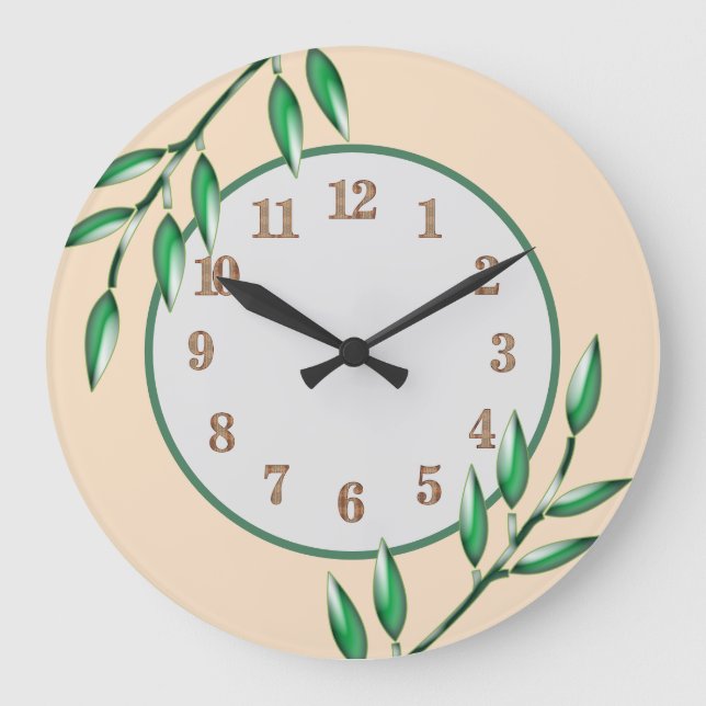 Nature Botanicals Green Leaves Baby Nursery Large Clock (Front)