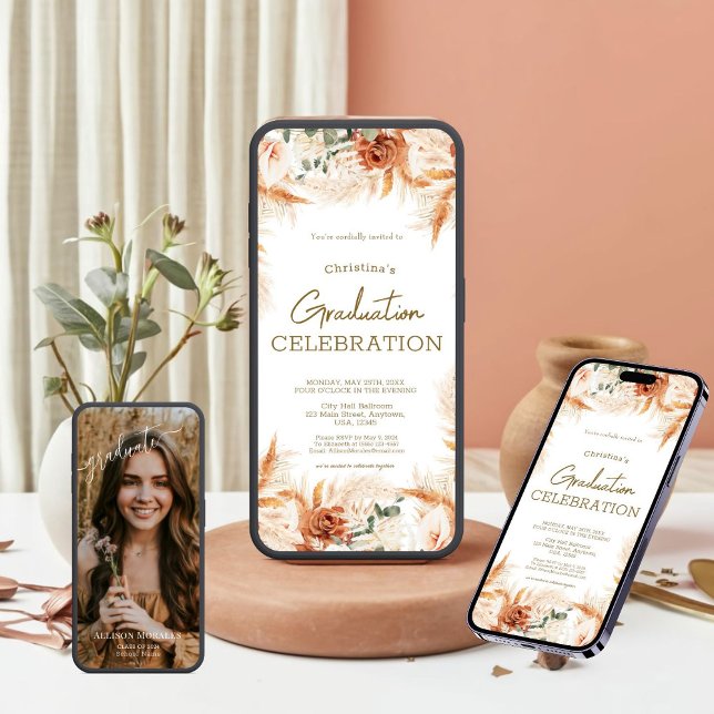  Nature Bright Terracotta Photo Boho Graduation Invitation (Creator Uploaded)