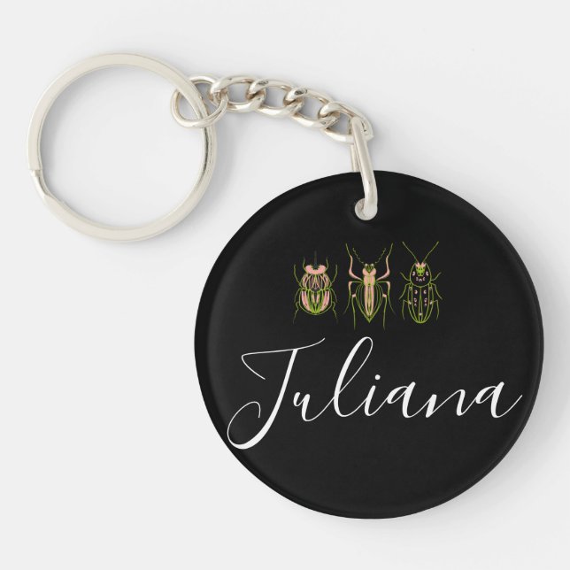 Nature Bugs Beetles Doodle Script Name  Keychain (Front)