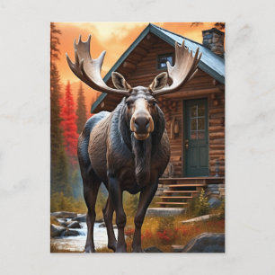 *~* Nature Cabin AP49 MOOSE Forest Cottage STREAM Postcard