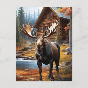 *~* Nature Cabin STREAM AP49 MOOSE Forest Postcard