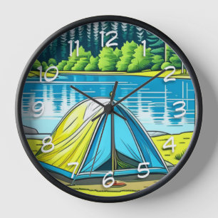 Nature Camping Themed Tent in the Woods Clock