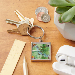 Nature Christian Inspired Silver Square Keychain
