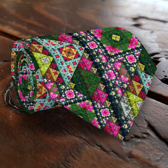 Nature colorée Cravate Motif Abstraite (Tie with a colorful nature inspired abstract pattern. A modern eye-catching design)