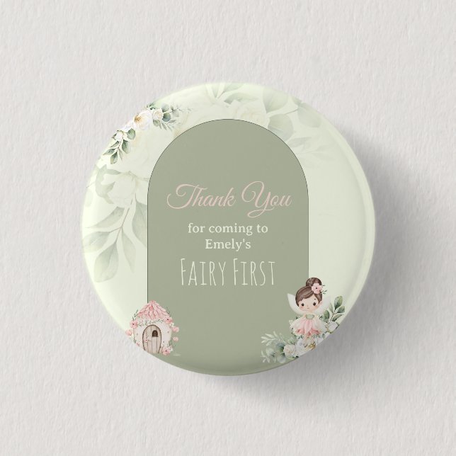 Nature Cute Flower Fairy 1st Birthday Button (Front)