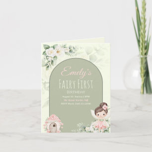 Nature Cute Flower Fairy 1st Birthday Invitation