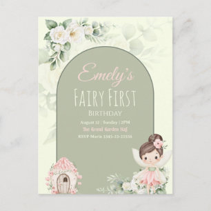 Nature Cute Flower Fairy 1st Birthday Invitation Postcard