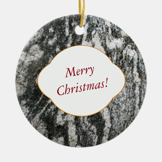 Nature Decorative Cat Fur Looking Rock with Text Ceramic Ornament (Front)