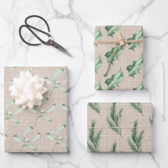 Nature Elements Holiday Trio Wrapping Paper Sheet (Front)