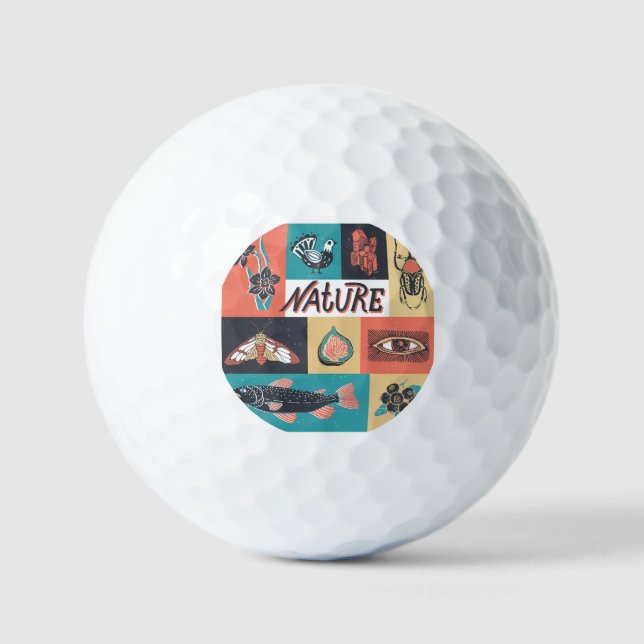 Nature Elements, Retro Style Icons. Golf Balls (Front)
