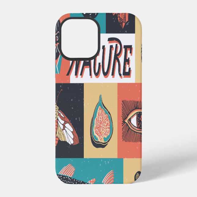 Nature Elements, Retro Style Icons. iPhone Case (Back)