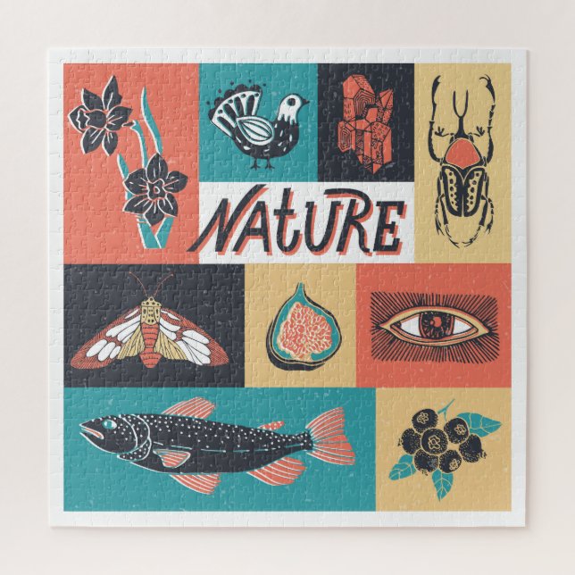 Nature Elements, Retro Style Icons. Jigsaw Puzzle (Vertical)